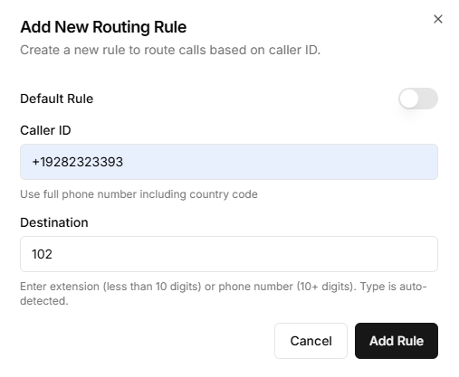 Configure rule dialog